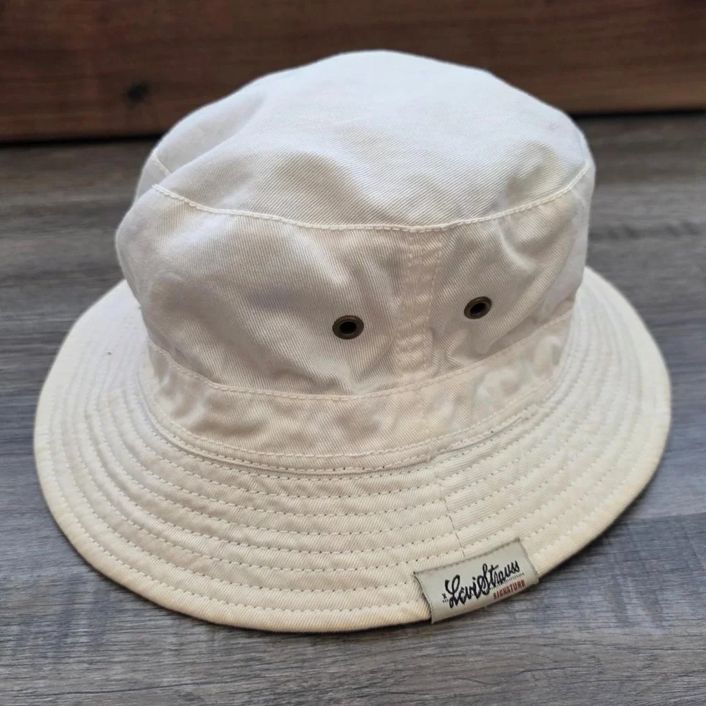 Vintage Levi Strauss Signature Reversible Bucket Hat Navy Blue Cream Small